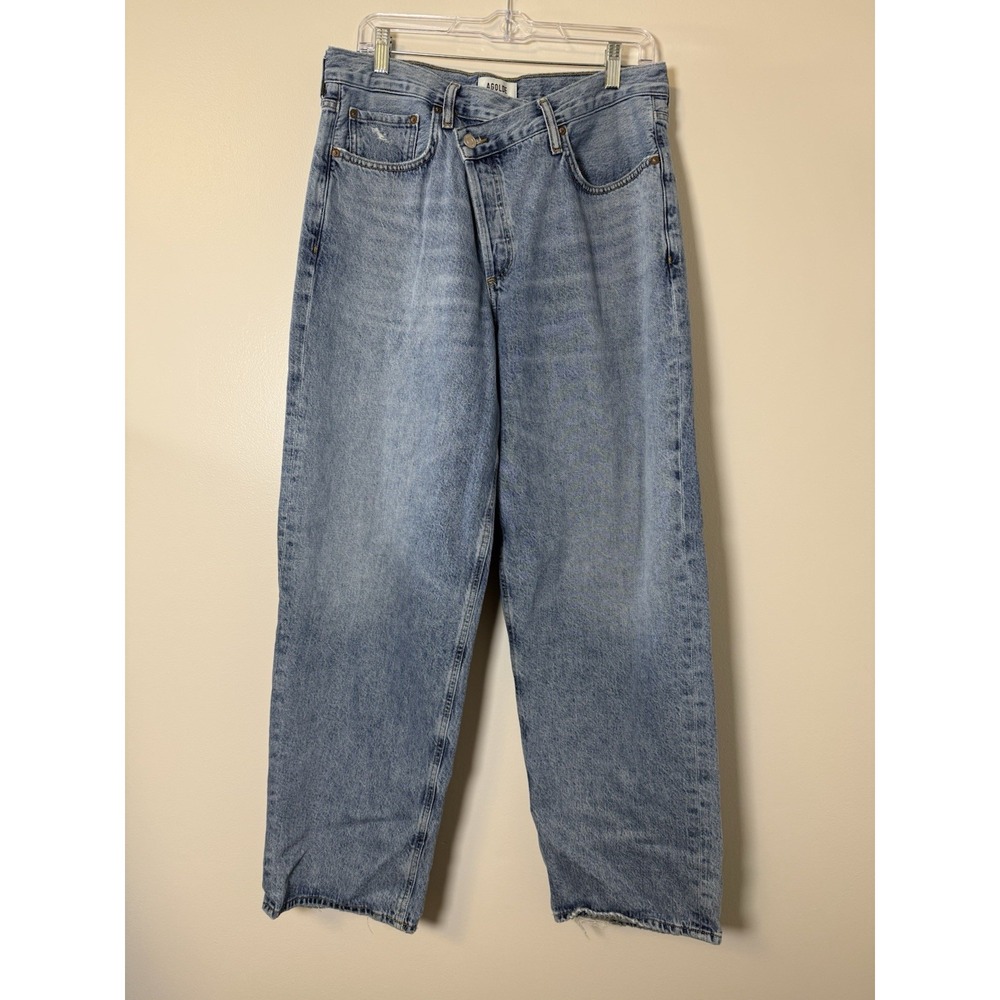 AGOLDE Criss Cross Women's High Rise Jeans Light Wash Blue Distressed 31